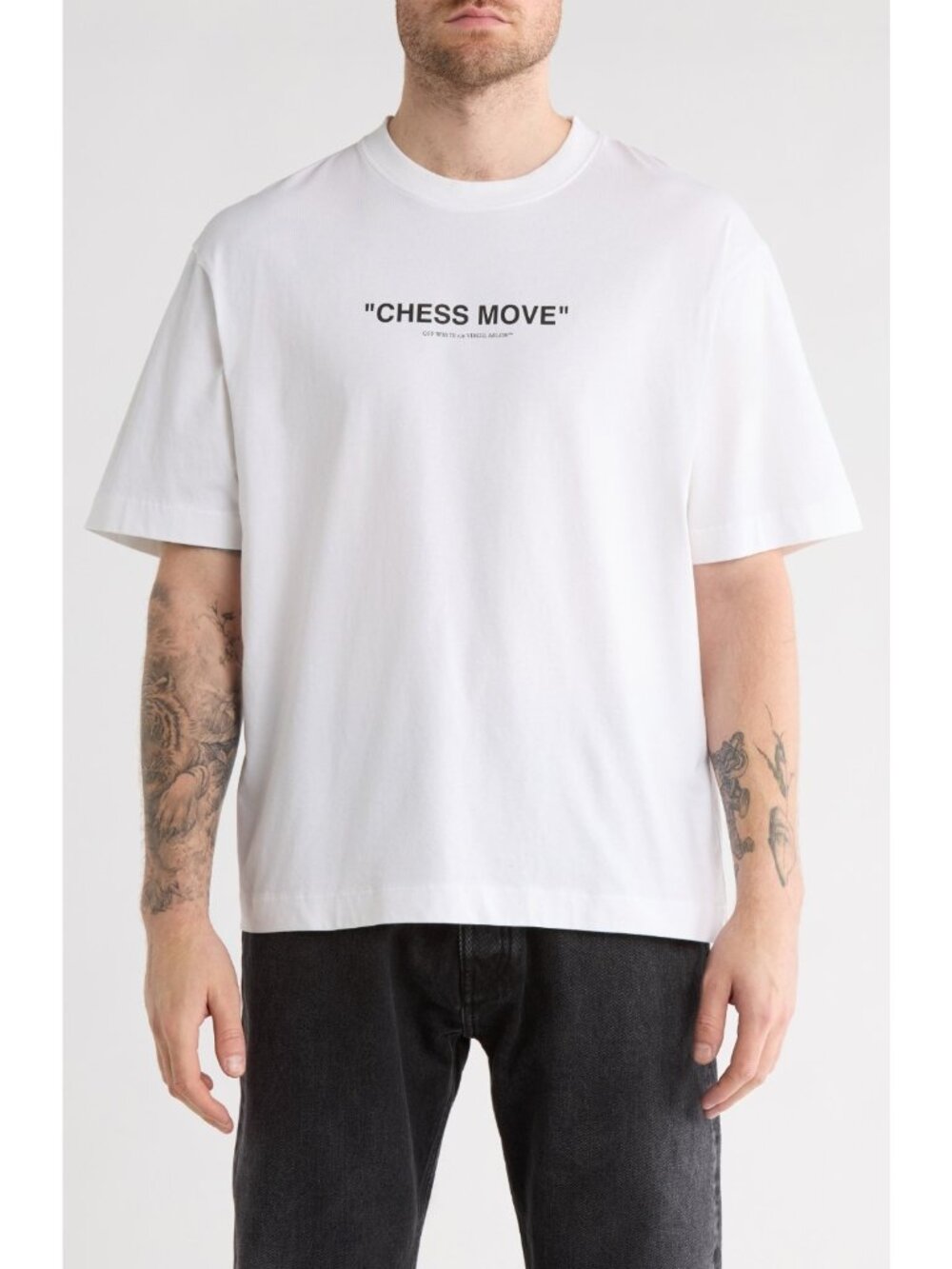 Off-White Chess Move Men's Short Sleeve Skate Graphic T-Shirt Black White Size S